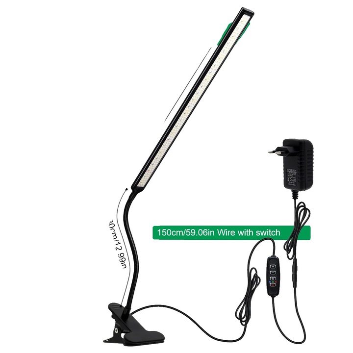 Lampa de crestere pentru plante, 30W, design cu clip, gat flexibil, spectru complet