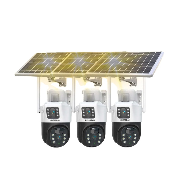 Set 3 camere de supraveghere, conectivitate 4G, alimentare solara, rezistent la apa si praf, viziune nocturna colorata