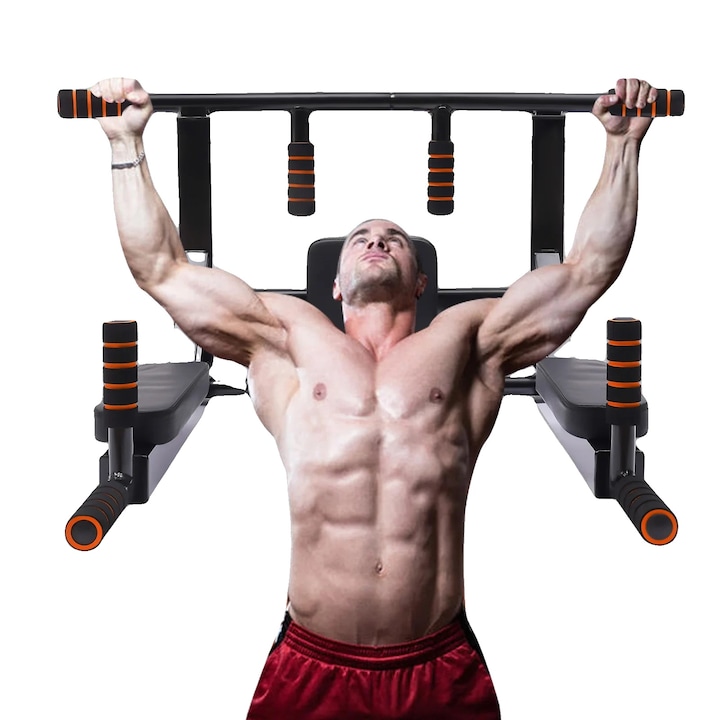 Bara de tractiune, montata pe perete, echipament de fitness robust, neagra, 95x77cm