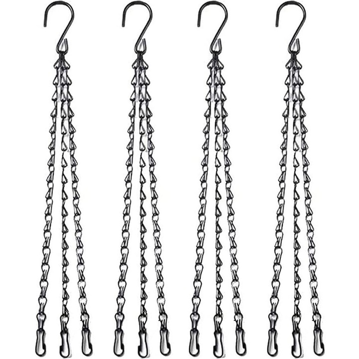 Set de 4 lanturi metalice pentru ghivece, 41cm, negru, rezistente la intemperii