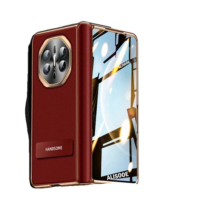 Husa telefon din piele, suport, protectie completa, rosie, pentru Huawei Mate X6