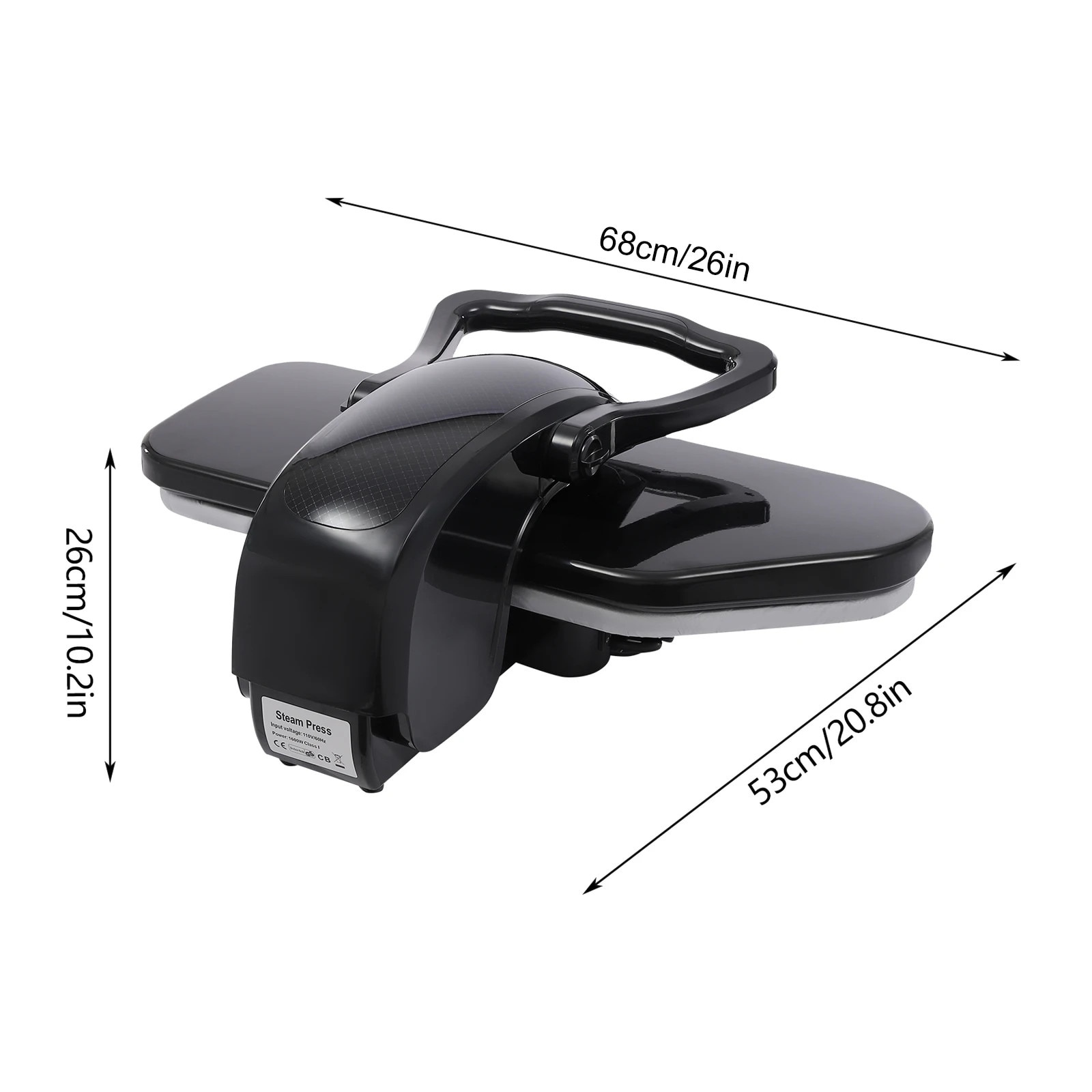 Presa de calcat cu abur, De masa, 2200 W, Suprafata de presare 66 cm, 220 V Fisa UE, Negru