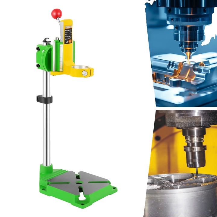 Suport pentru burghiu, 16x22x49 cm, unghi de rotire 0-90 grade, diametru clema 38-43 mm