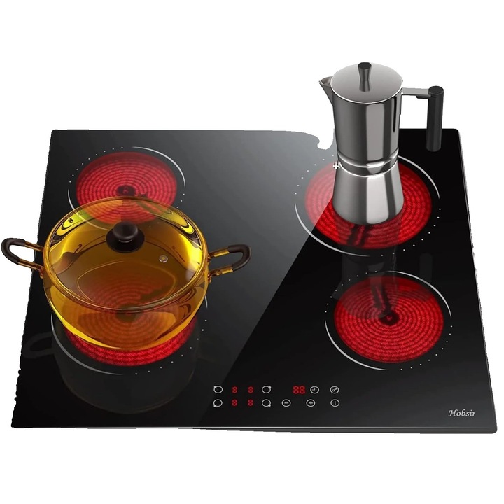 Elektromos főzőlap, 4 főzőzóna, érintővezérlés, fekete, 590x520x54mm