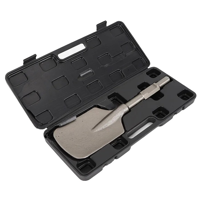 Lopata pentru ciocan demolator, otel 40Cr, 44 x 13,5 cm, argintiu, cu husa de transport