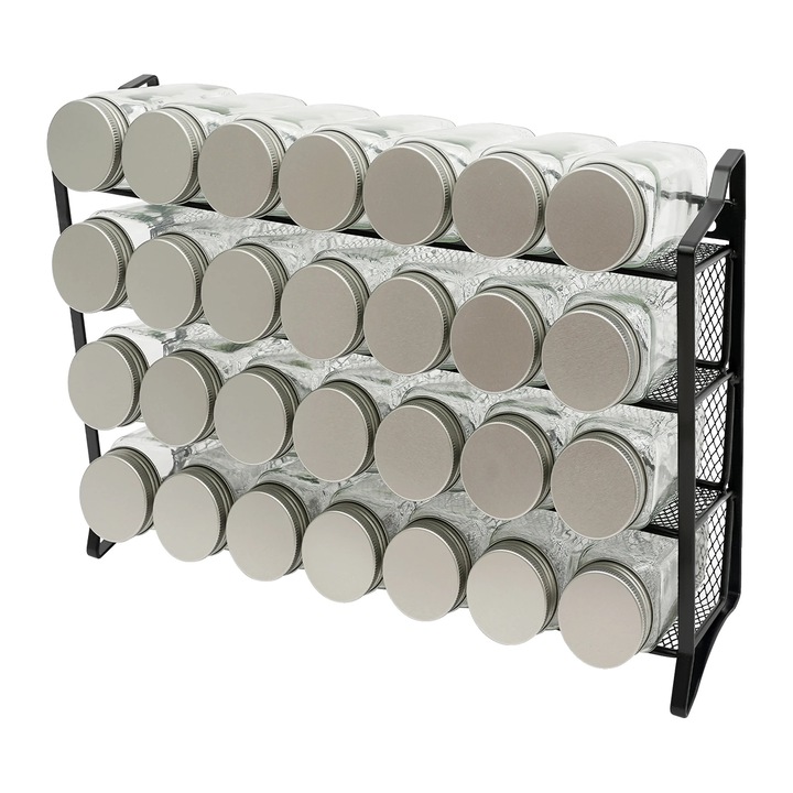 Рафт за подправки, 4 нива, дизайн от желязо, черен, 34.5x10x23.5см