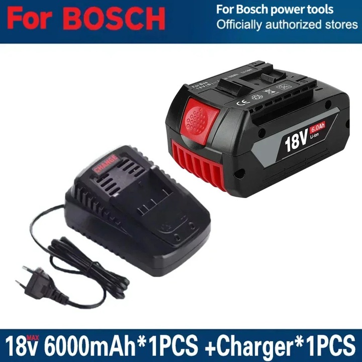 Acumulator 18V Li-Ion cu incarcator, Set baterie pentru scule electrice, Capacitate 6, 0Ah, 1 bucata, Compatibil cu GSR180 GBH180 GSB180