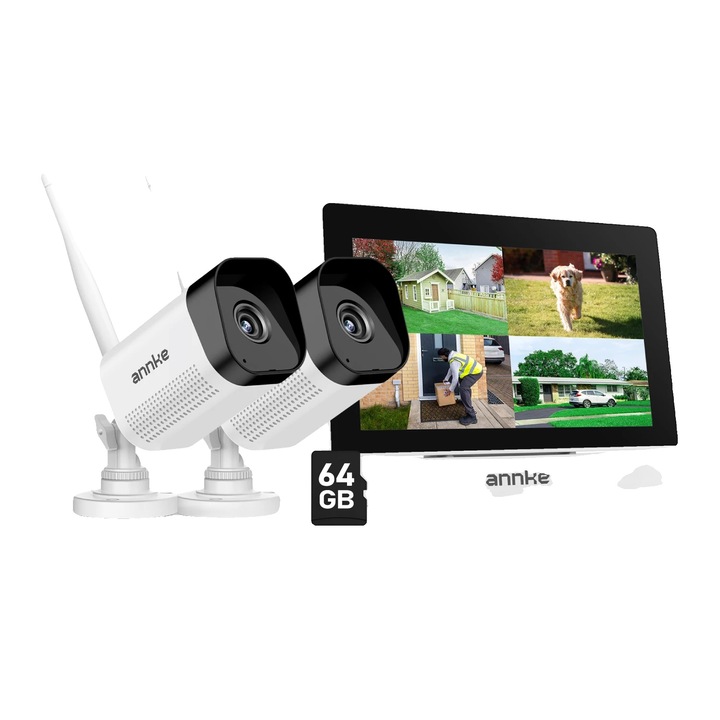 Camera de supraveghere, 3MP, audio bidirectional, set 2 bucati, 64G SD, rezistenta la intemperii