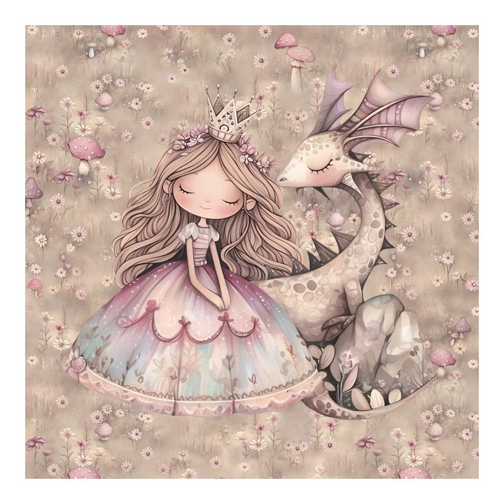 Material textil, Panou din tricot french terry 40x50 cm Regatul dragonilor, bumbac 95%, elastan 5%