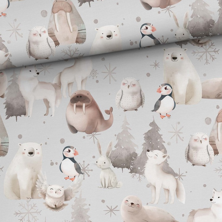 Material textil, Tricot french terry, Tricot trening imprimat Maskonurs in tara iernii, bumbac 95%, elastan 5%