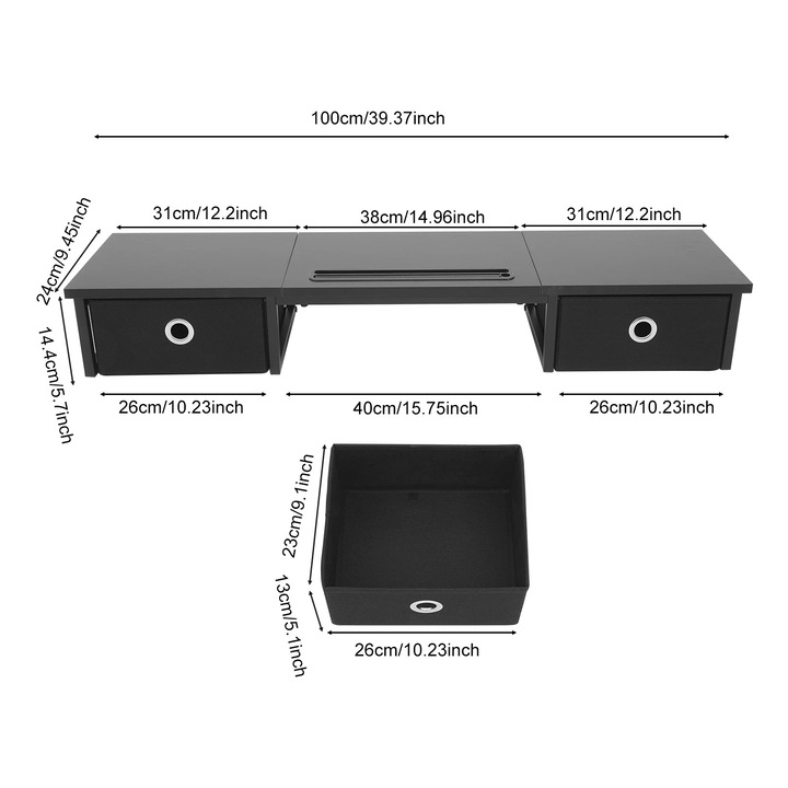 Suport monitor, design ergonomic, negru, 100x24x14.4cm