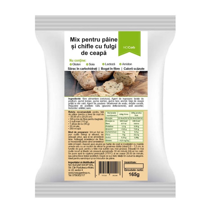 Mix pentru paine si chifle cu fulgi de ceapa (fara Carbohidrati, fara Gluten, Keto) 165g - NoCarb