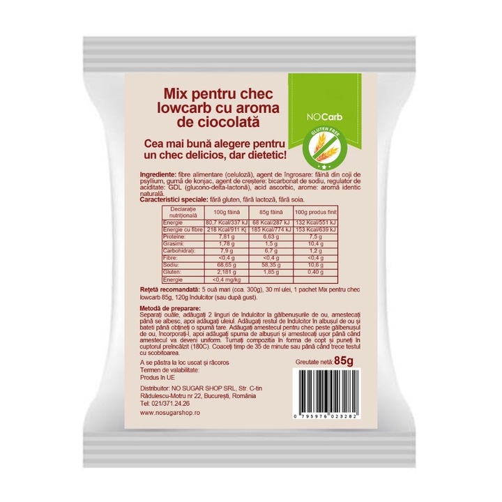 Mix pentru chec cu aroma de CIOCOLATA (lowcarb, fara zahar, fara gluten, keto) 85g - NoCarb