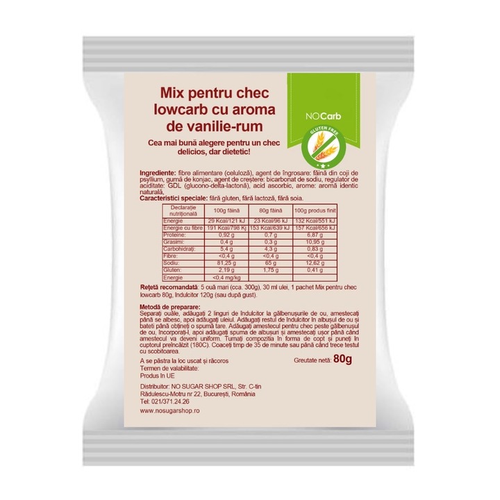 Mix pentru chec cu VANILIE si ROM (lowcarb, fara zahar, fara gluten, keto) 80g - NoCarb