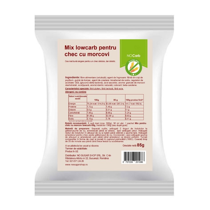 Mix pentru chec cu MORCOVI (lowcarb, fara zahar, fara gluten, keto) 85g - NoCarb
