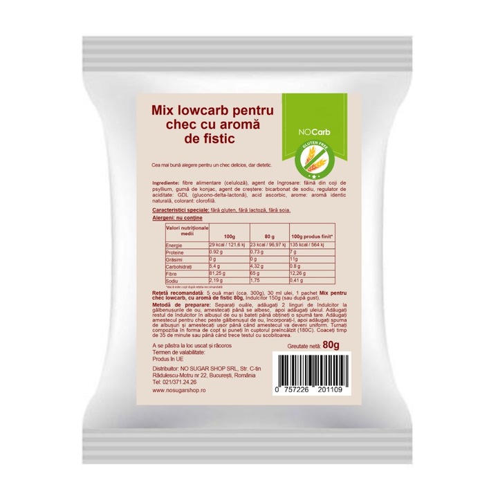 Mix pentru chec cu aroma de FISTIC (lowcarb, fara zahar, fara gluten, keto) 80g - NoCarb