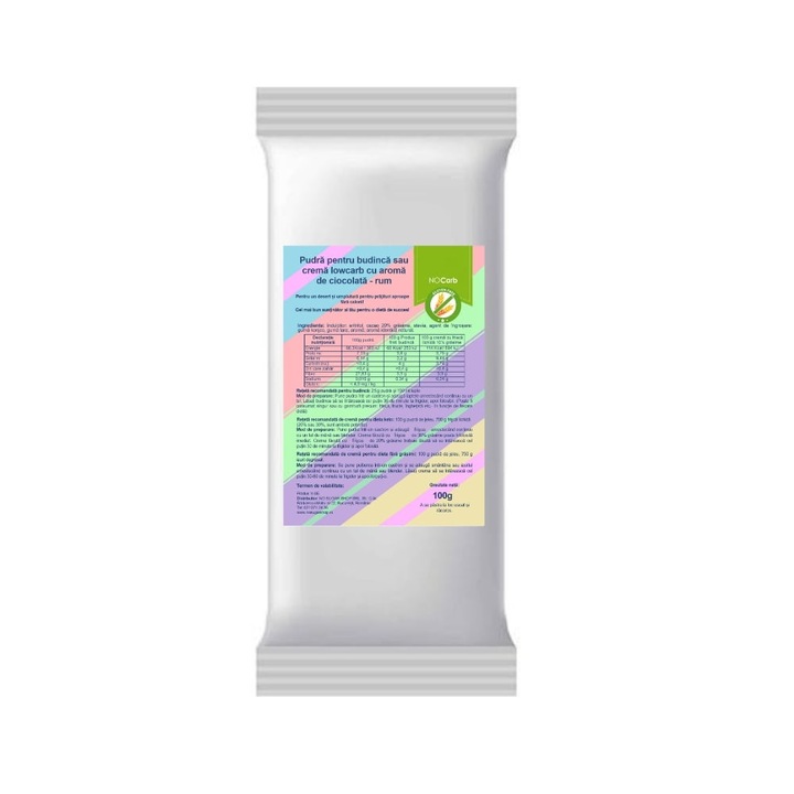 Pudra pentru budinca sau crema cu aroma de CIOCOLATA si ROM (lowcarb, fara zahar, fara gluten, KETO) 100g - NoCarb
