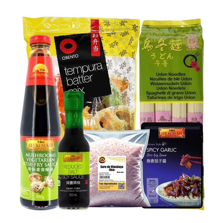 Pachet Udon & Tempura - Kit complet cu noodles Udon, mixuri tempura si sosuri asiatice Lee Kum Kee – perfect pentru mese autentice acasa