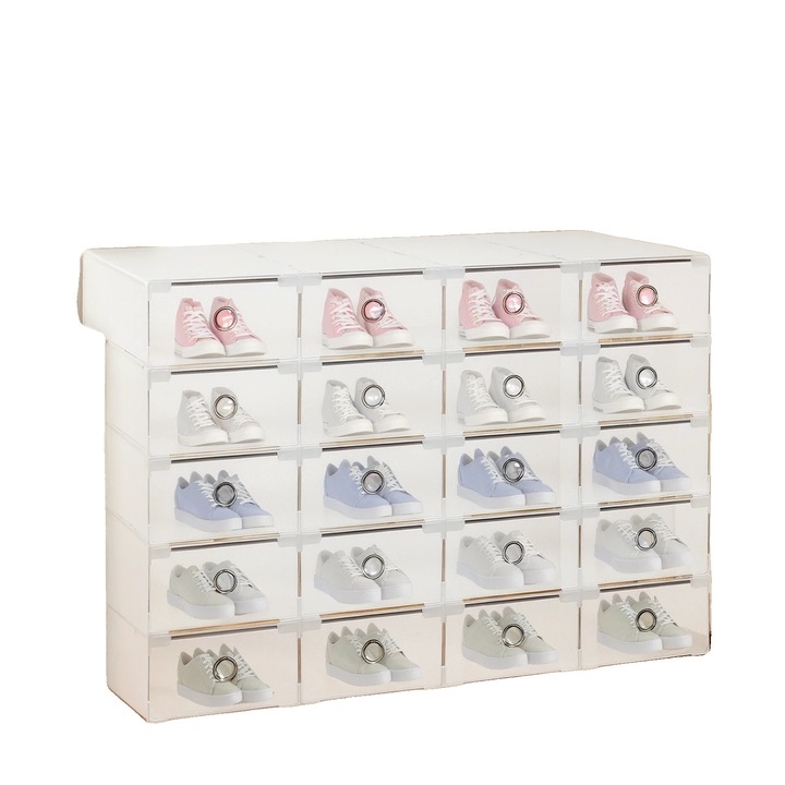 Cutii organizatoare pentru incaltaminte, set de 20, transparente, 31x20x11cm