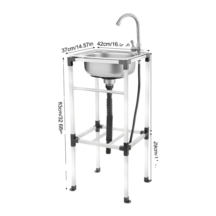 Chiuveta utilitara, design freestanding, robinet rotativ 360, 42x37cm