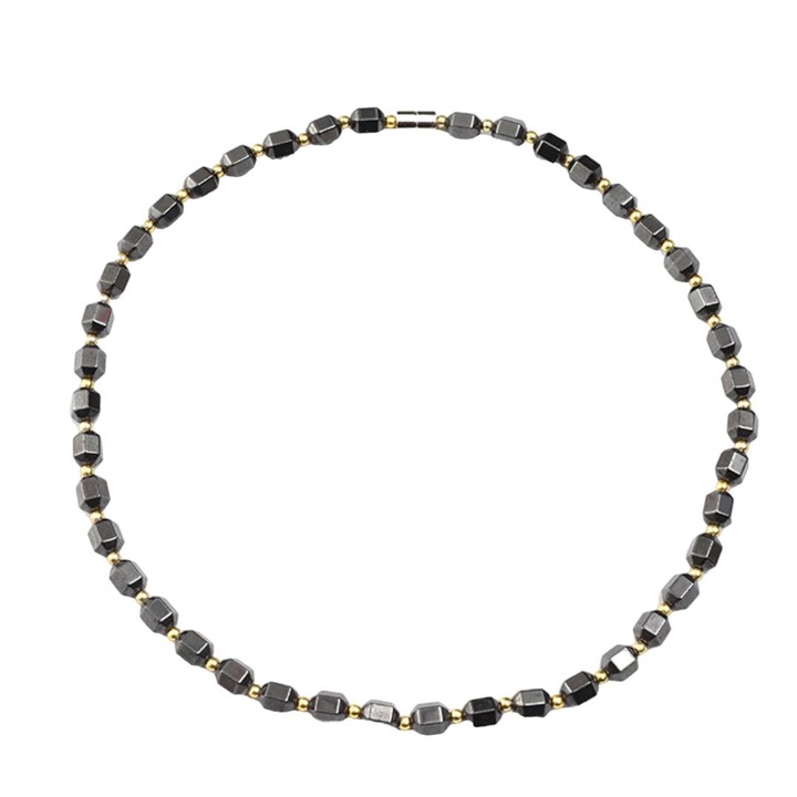 Colier magnetic negru, lant de argint, bratara dubla Argint 925, pietre pretioase, 46cm