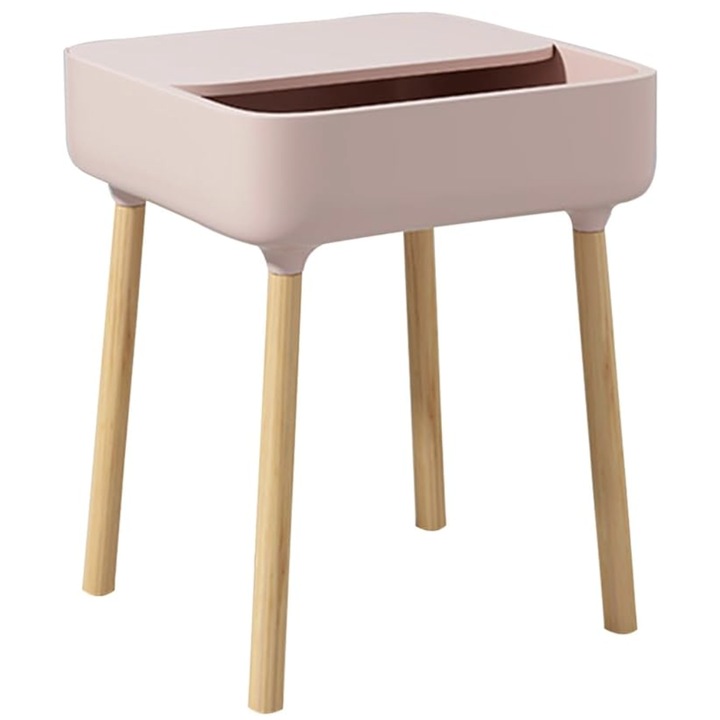 Masa de cafea patrata, 40x40x47cm, roz cu picioare din lemn natural, stil scandinav, pentru living sau dormitor