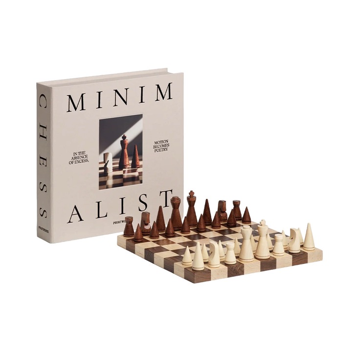 Joc de sah Printworks, The Minimalist, tabla de sah 30 x 30 cm, cutie de prezentare minimalista, material mix lemn, ideal pentru cadou, lemn natur