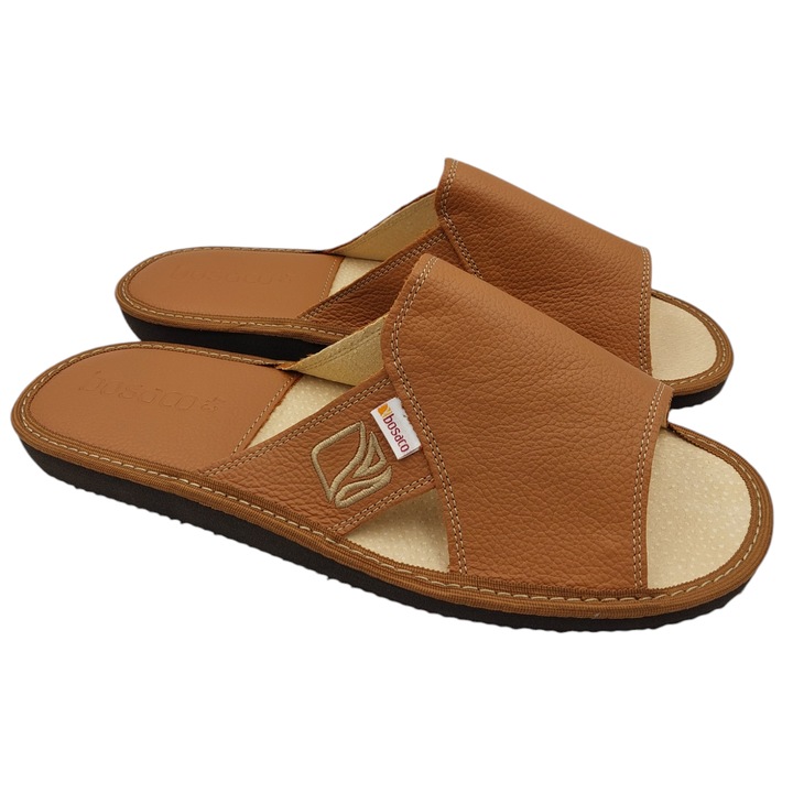 Slapi barbatesti din piele, maro lati, Bosaco, Maro