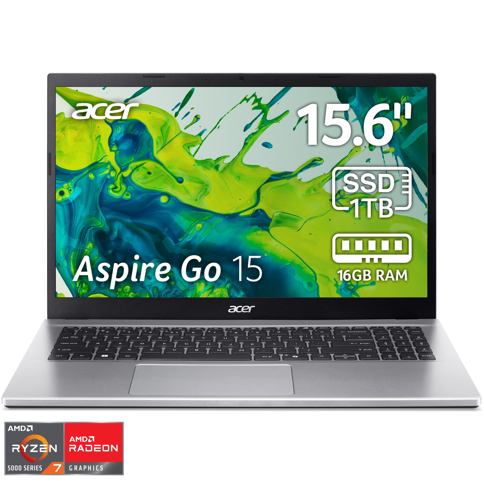 Laptop Acer Aspire Go 15 AG15-42P-R696 cu procesor AMD Ryzen™ 7 5825U pana la 4.5GHz, 15.6'' Full HD, 16GB DDR4 RAM, 1TB SSD, Intel® UHD Graphics, No OS, Pure Silver