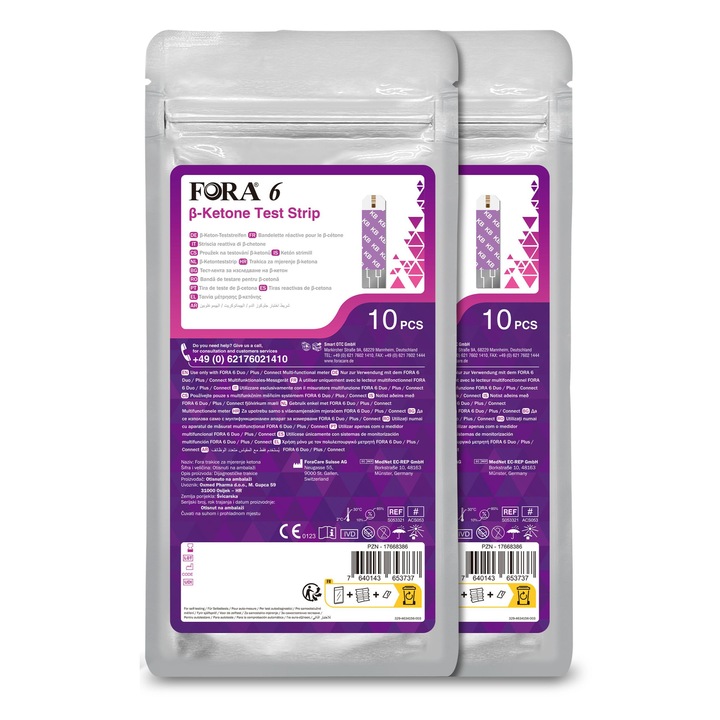 Benzi testare pentru beta-cetone, Fora, set 2x10 teste, 0, 8 l, uz casnic/profesional