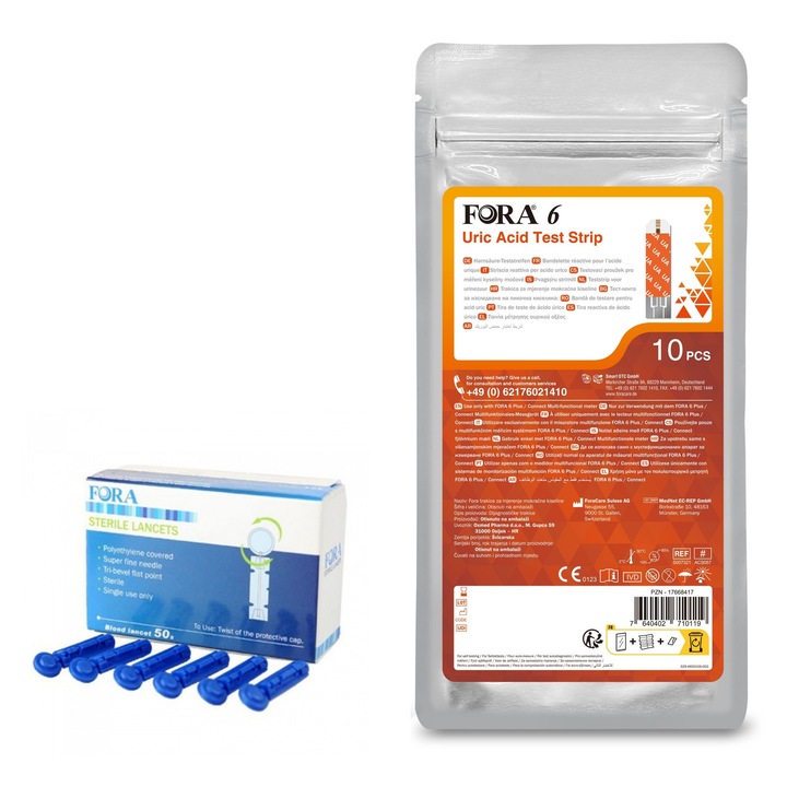 Kit masurare acid uric FORA 6 – Teste si ace (lancete)