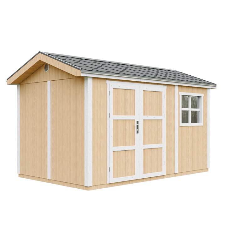 Casuta de gradina calitate premium 8,68 m² - 252x250x412 cm - cu podea si placi bituminoase - TIMBELA M914A-HARVEST HONEY