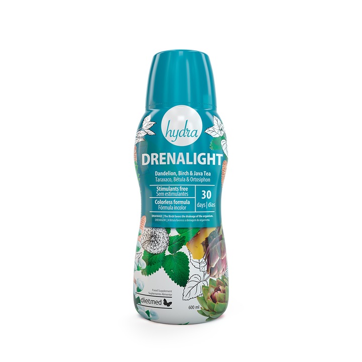 Drenalight Hydra, Dietmed, 600 ml, supliment nutritional, lichid, cu extracte din 11 plante, efect diuretic ușor