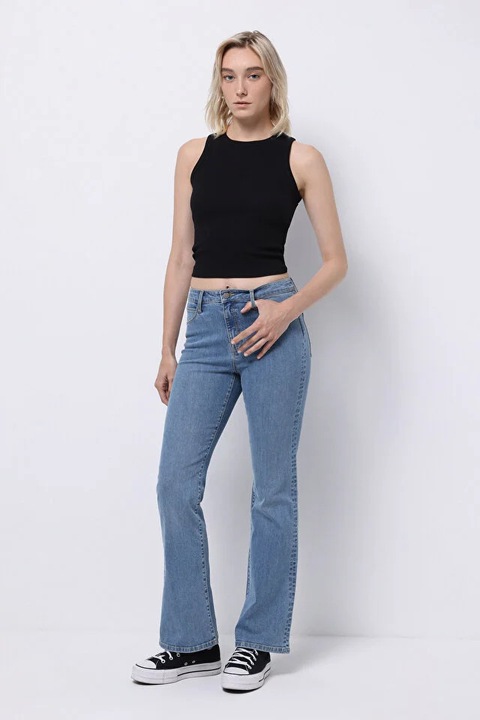 Pantaloni de dama COLIN'S albastri, regular fit, bumbac