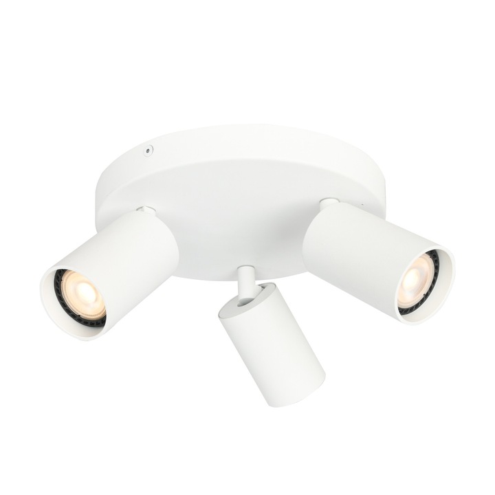 Spot Italux Nesto, alb sablat, 3xGU10, 10W, pentru interior, design modern, functional, 220-240V, IP20, garantie 3 ani, aluminiu, otel, inaltime 13 cm, diametru 22 cm, 3 surse de lumina