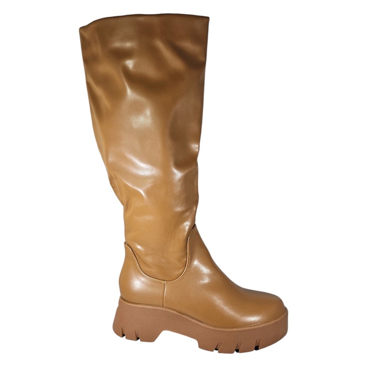 Cizme Dama EGO Manchester Maro Deschis, Piele Ecologica Moale, Talpa Chunky, Toc 6 cm, Marimea 40 EU