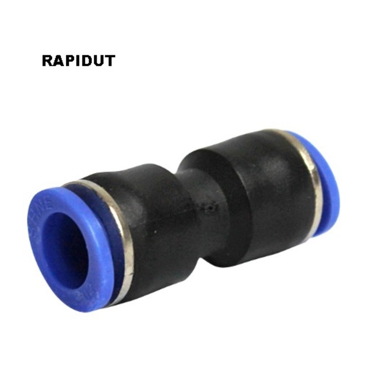 Pneumatikus gyorscsatlakozó/csatlakozó, RAPIDUT, Egyenes gyorscsatlakozó 12 mm, Kétdimenziós, Műanyag, Fekete/Kék