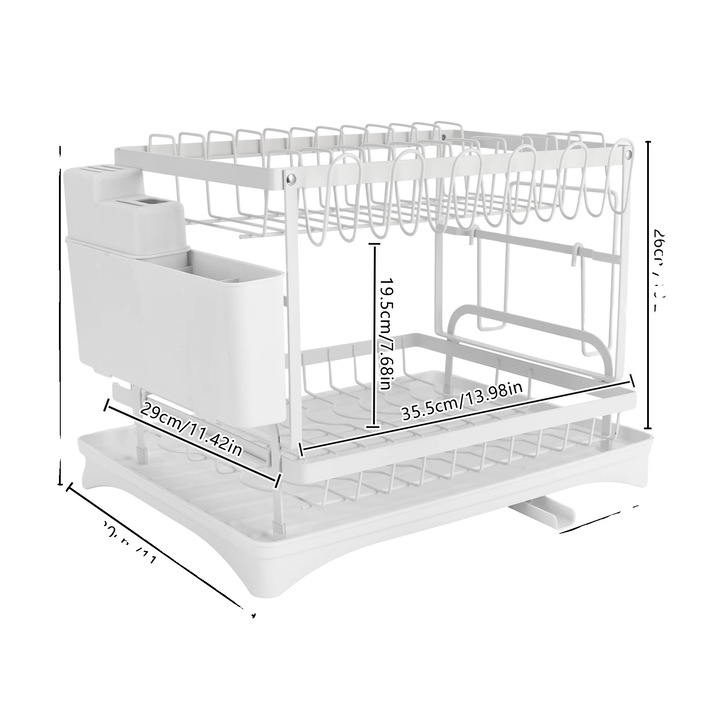 Scurgator vase, 2 niveluri, alb, 19.5cm spatiu intre niveluri, capacitate 20kg