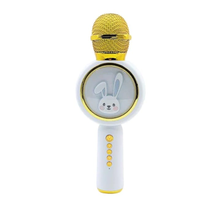 Microfon Karaoke Wireless, Virtual Trend, Model Iepuras, 4 efecte voce, Alb, cu Boxa Inclusa