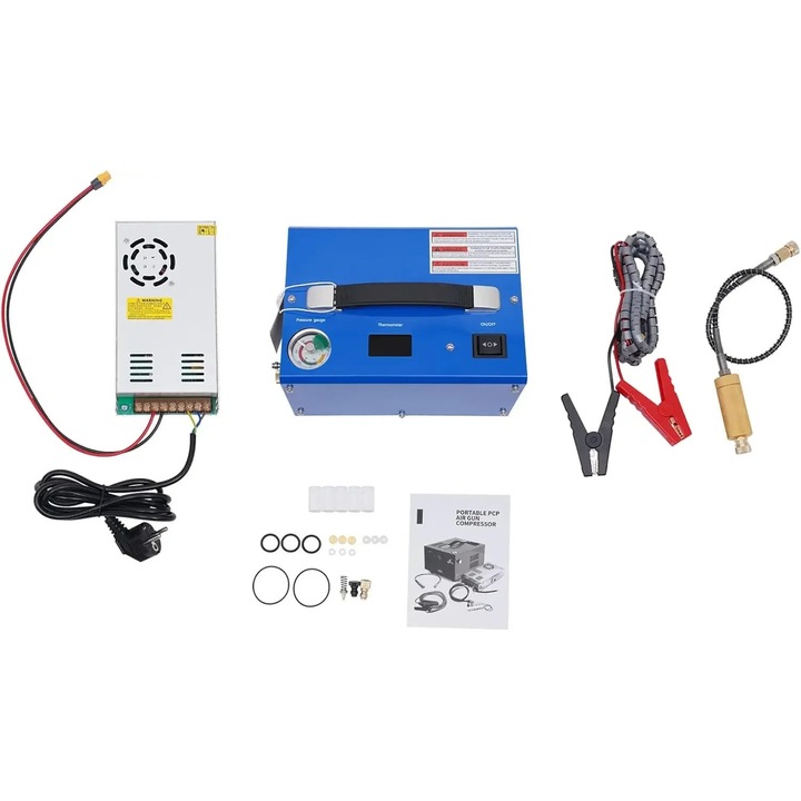 Преносим въздушен компресор, 4500 PSI, компактен дизайн, син, 24x17x14 см