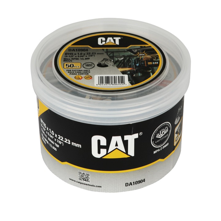 Set 50 discuri abrazive plate, Caterpillar CAT DA10904, 115x1.0x22.23mm, compatibilitate universală, pentru tăiere metal