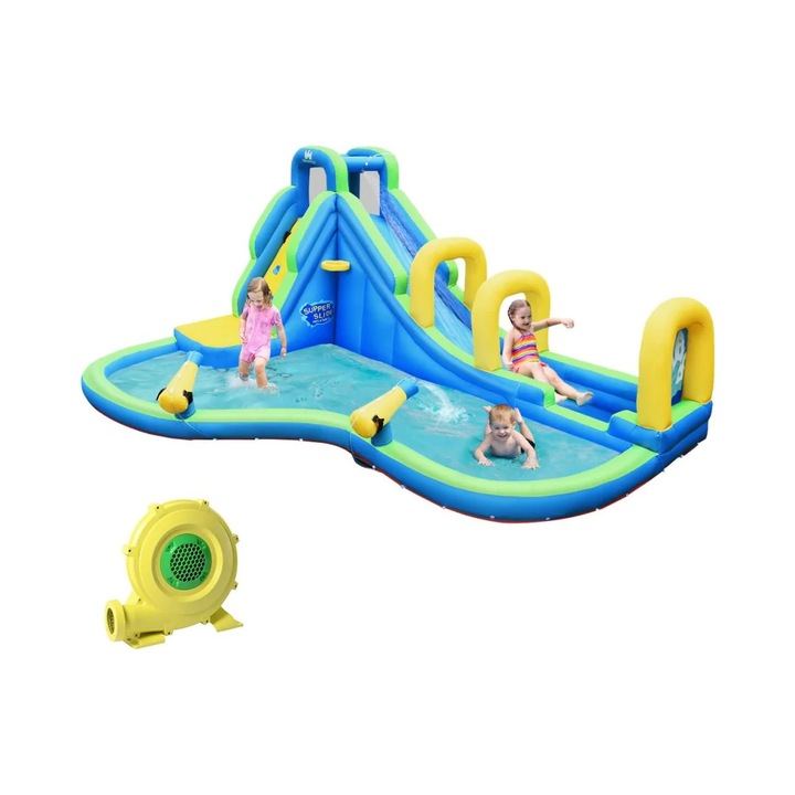 Надуваем замък с пързалка и вентилатор