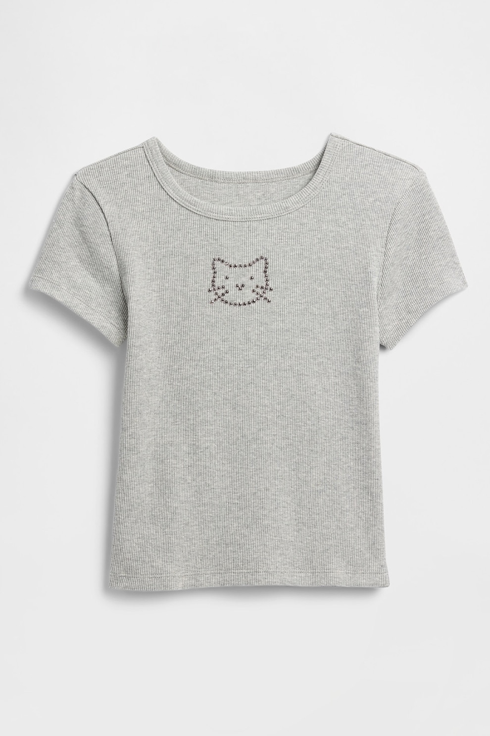 GAP, Tricou striat cu decolteu rotund, Gri melange, 140 CM