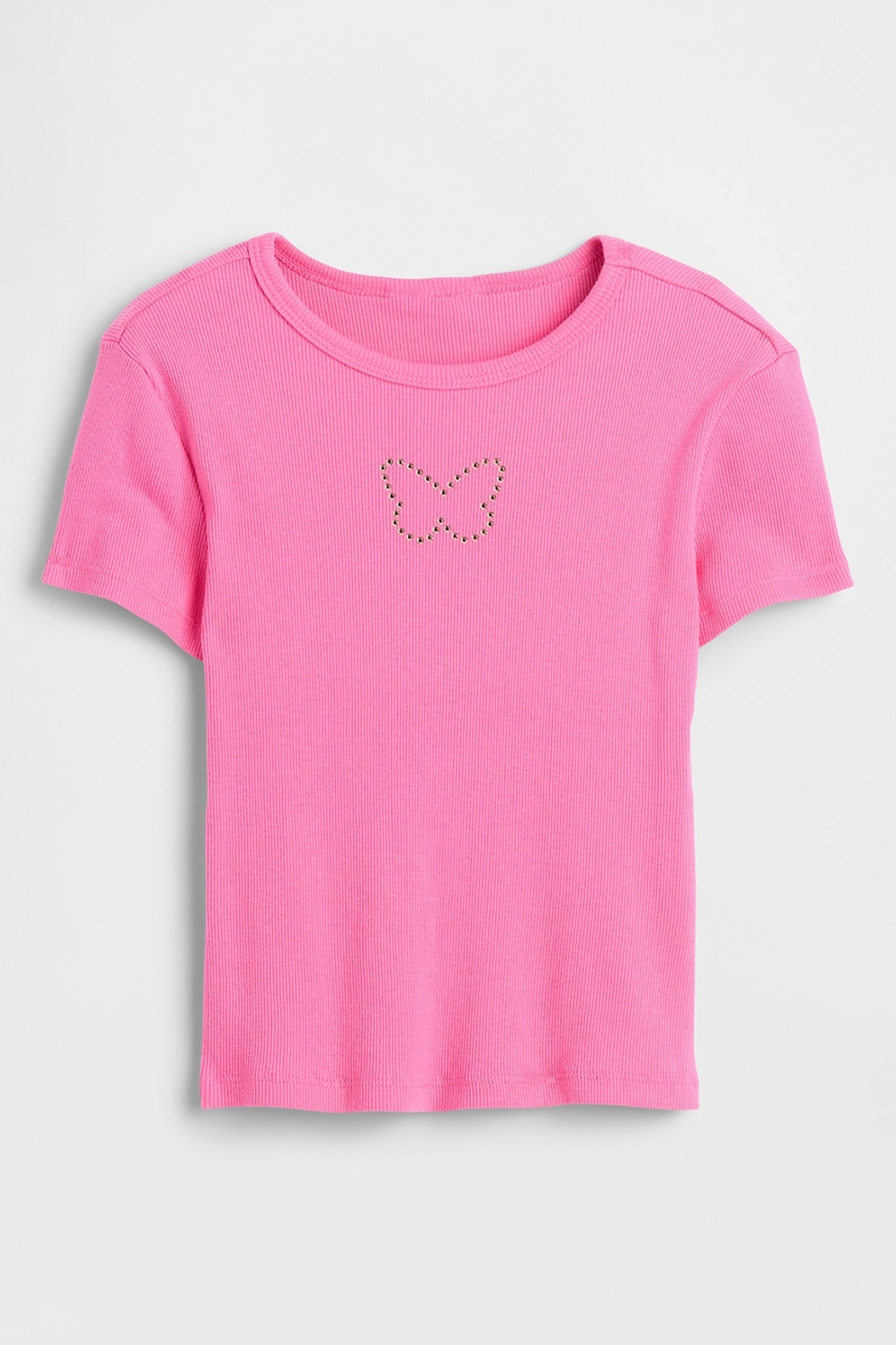 GAP, Tricou striat cu decolteu rotund, Fucsia, 140 CM