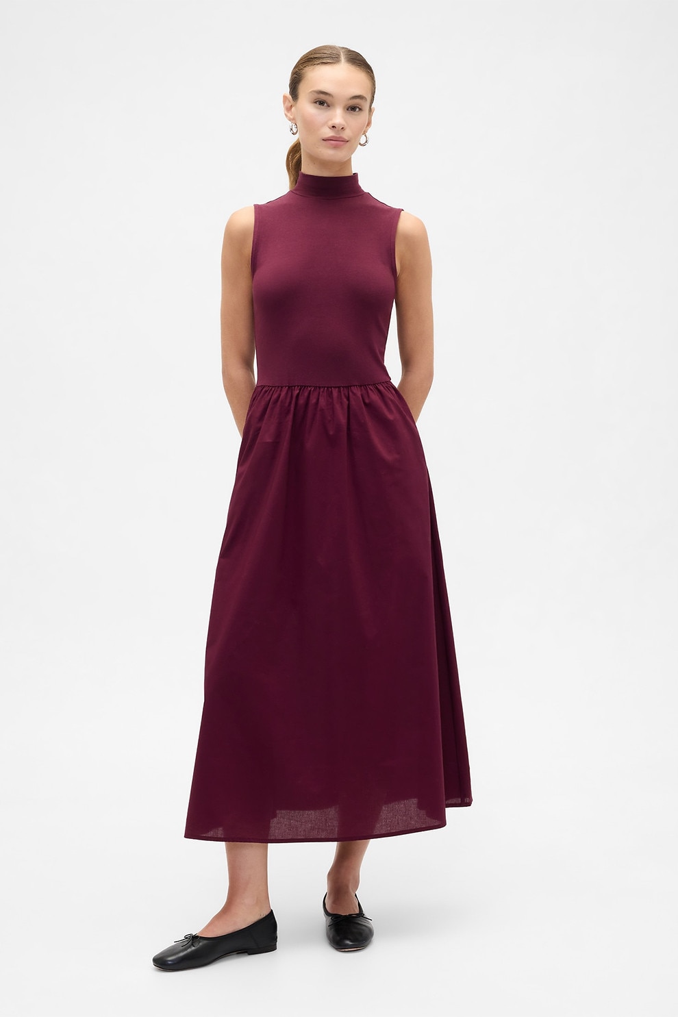 GAP, Rochie fara maneci cu guler scurt, Visiniu, S