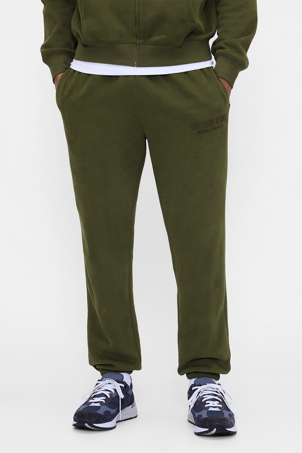 GAP, Pantaloni de trening din bumbac cu buzunare laterale, verde militar prafuit, L