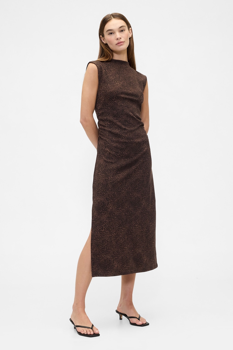 GAP, Rochie lunga cu slit lateral, Maro fango, S
