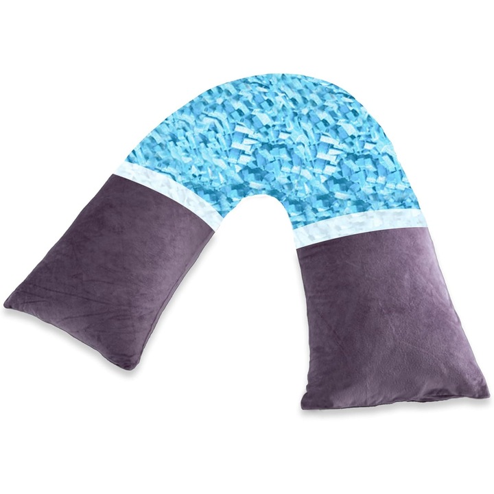 Perna in V AS AWESLING, 70x30 cm, pentru gat si umeri, spuma cu memorie, cu suport ortopedic, culoare mov