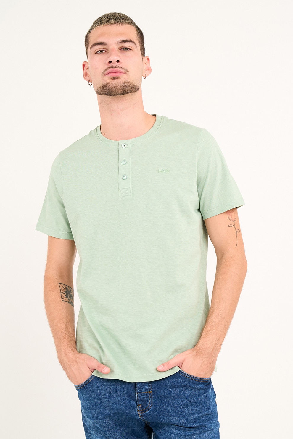 Lee Cooper, Tricou regular-fit cu model uni, Verde pal, L