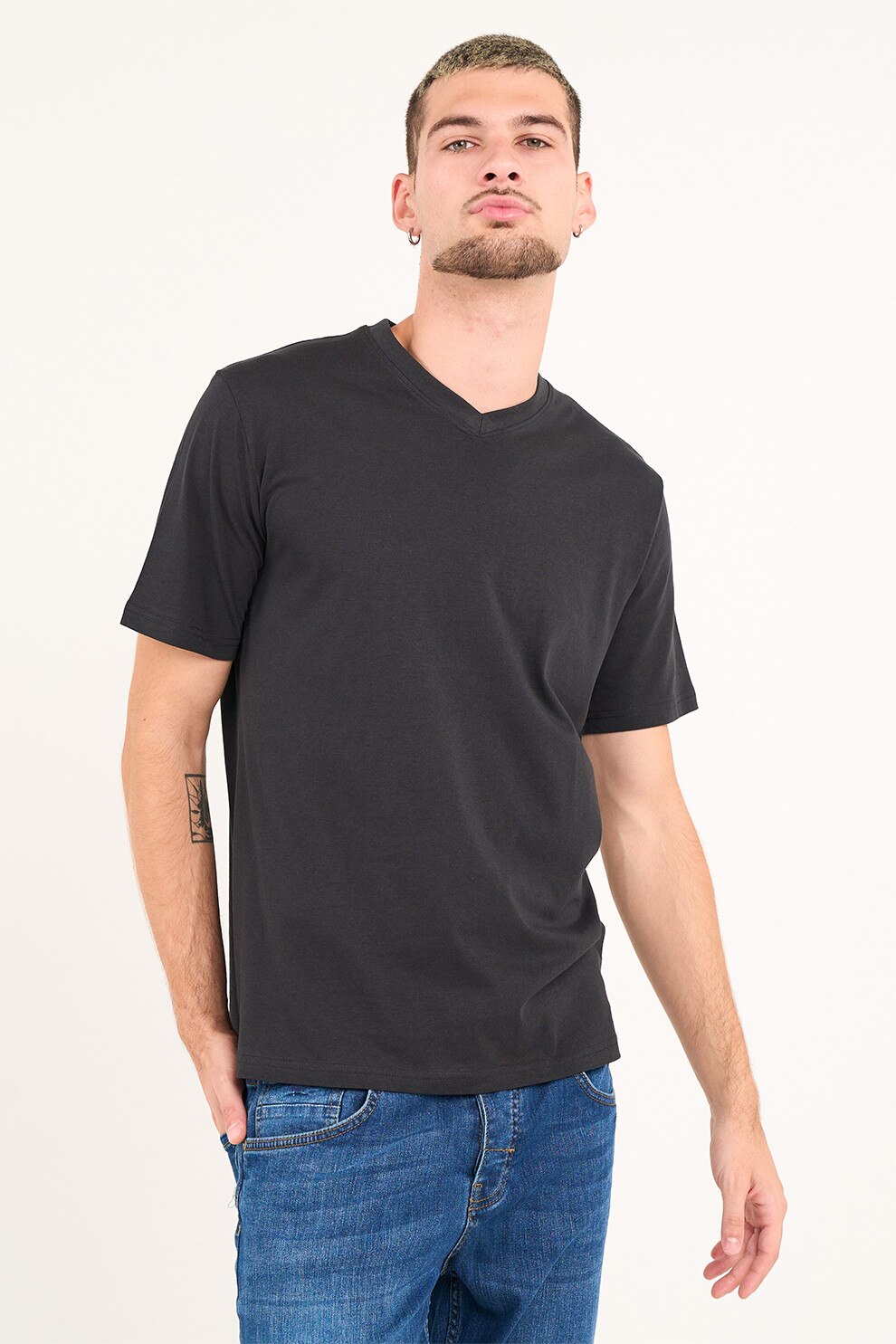 KVL by KENVELO, Tricou uni cu decolteu in V, Negru stins, M